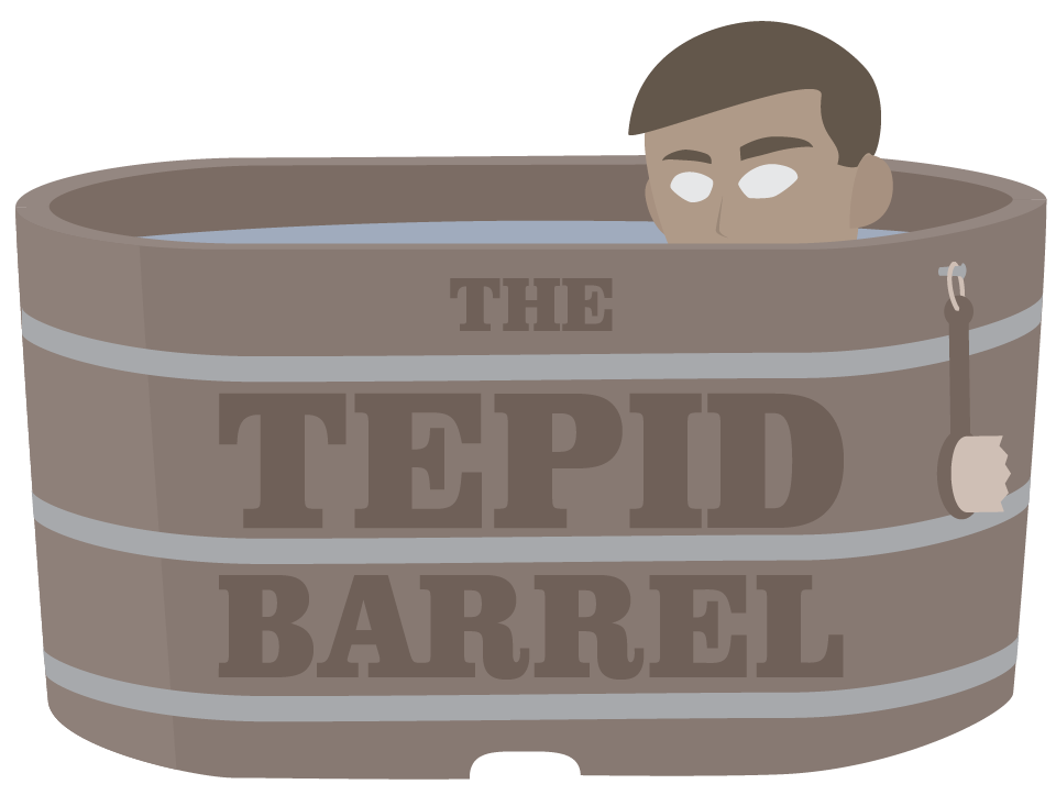 A human bathing in a barrel