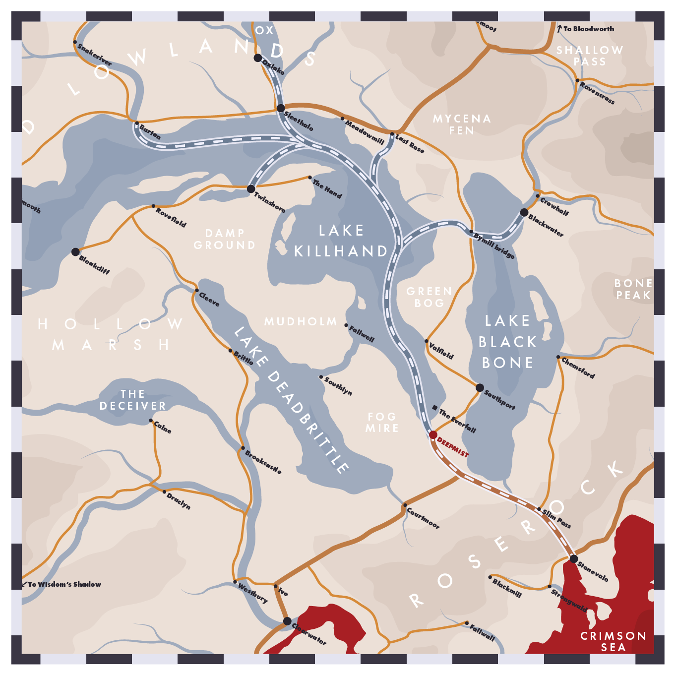 Map of the Killhand region with the Deepmist shipping rout