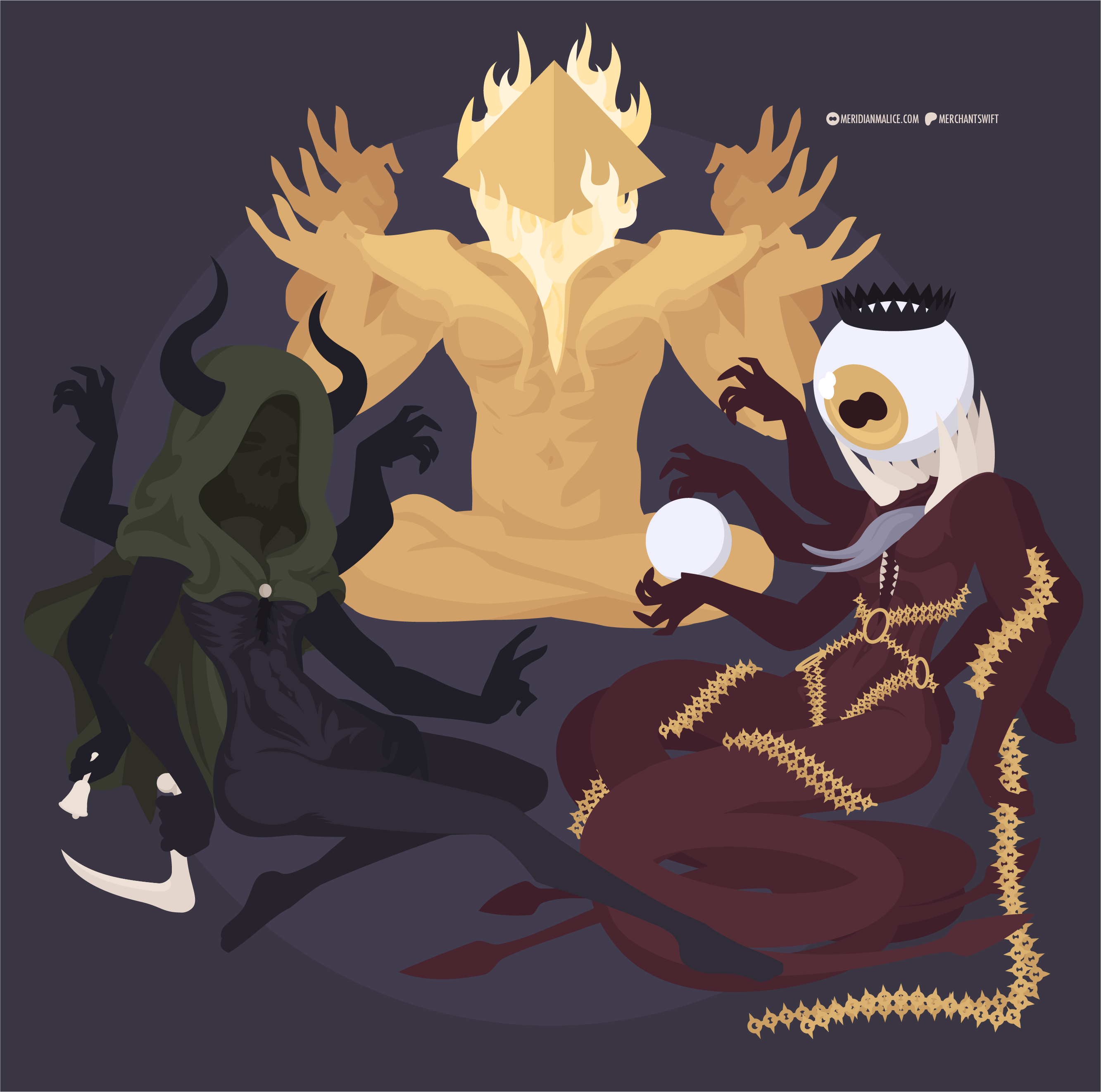 The three Successor gods, Fire, Death, and Change