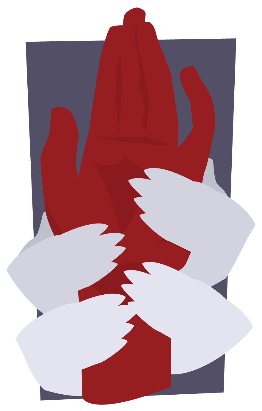 Aroish holds Hayden's hand. "She made you red."